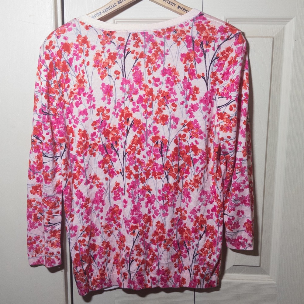 Talbots Cotton Blend Knit Button Up Cardigan Cherry Blossom Pastel Pink Womens M - Picture 2 of 6